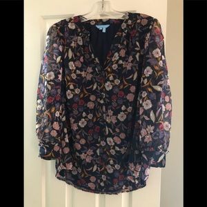 Draper James navy and floral blouse